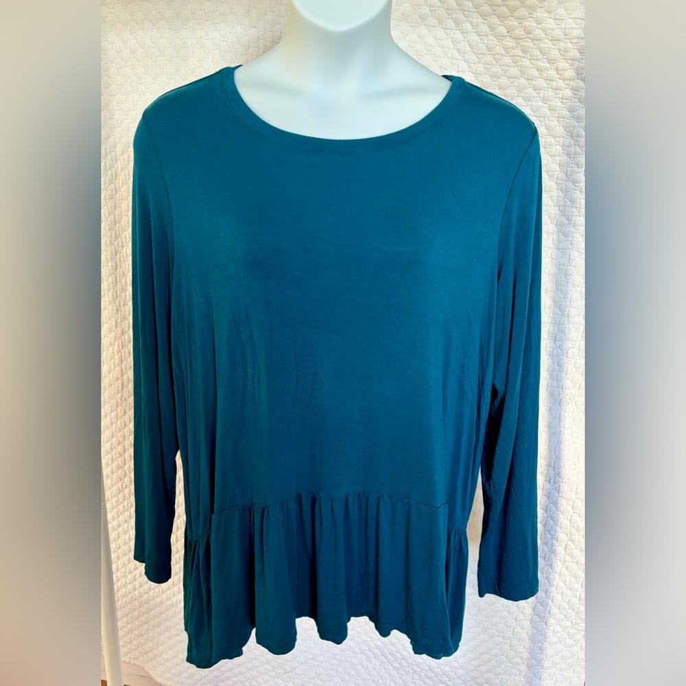 LOGO by Lori Holdstein Teal Long Sleeve Shirt 2X